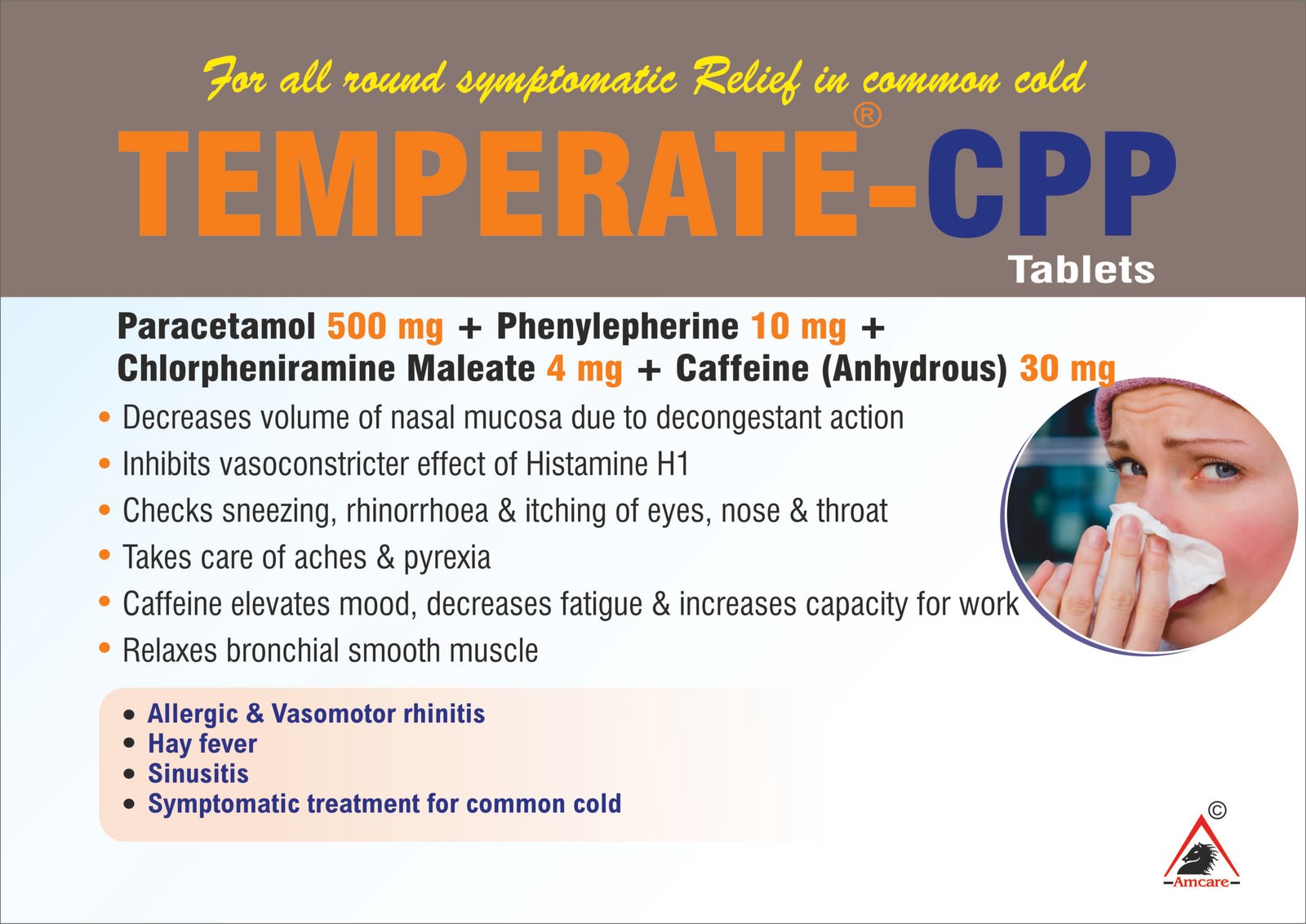 TEMPERATE-CPP Tablets | Paracetamol + Phenylephrine