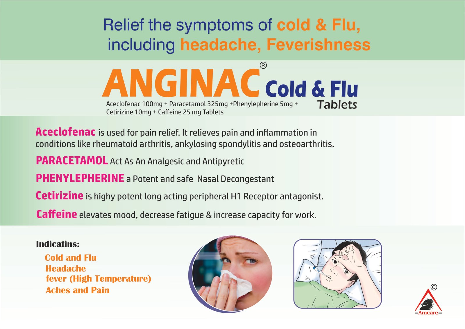 ANGINAC Cold & Flu Tablets | Aceclofenac + Paracetamol