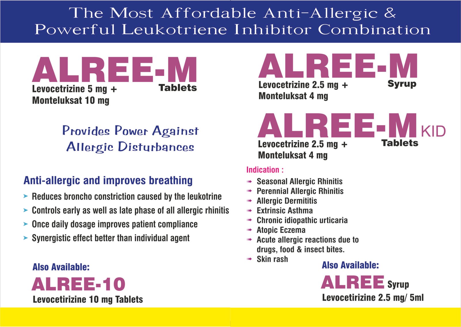 ALREE-5 Tablets | Levocetirizine 5 mg ALREE-10 Tablets | Levocetirizine 10 mg ALREE-M Tablets | Levocetirizine + Montelukast ALREE Syrup 2.5 mg/5 mL | Levocetirizine Hydrochloride