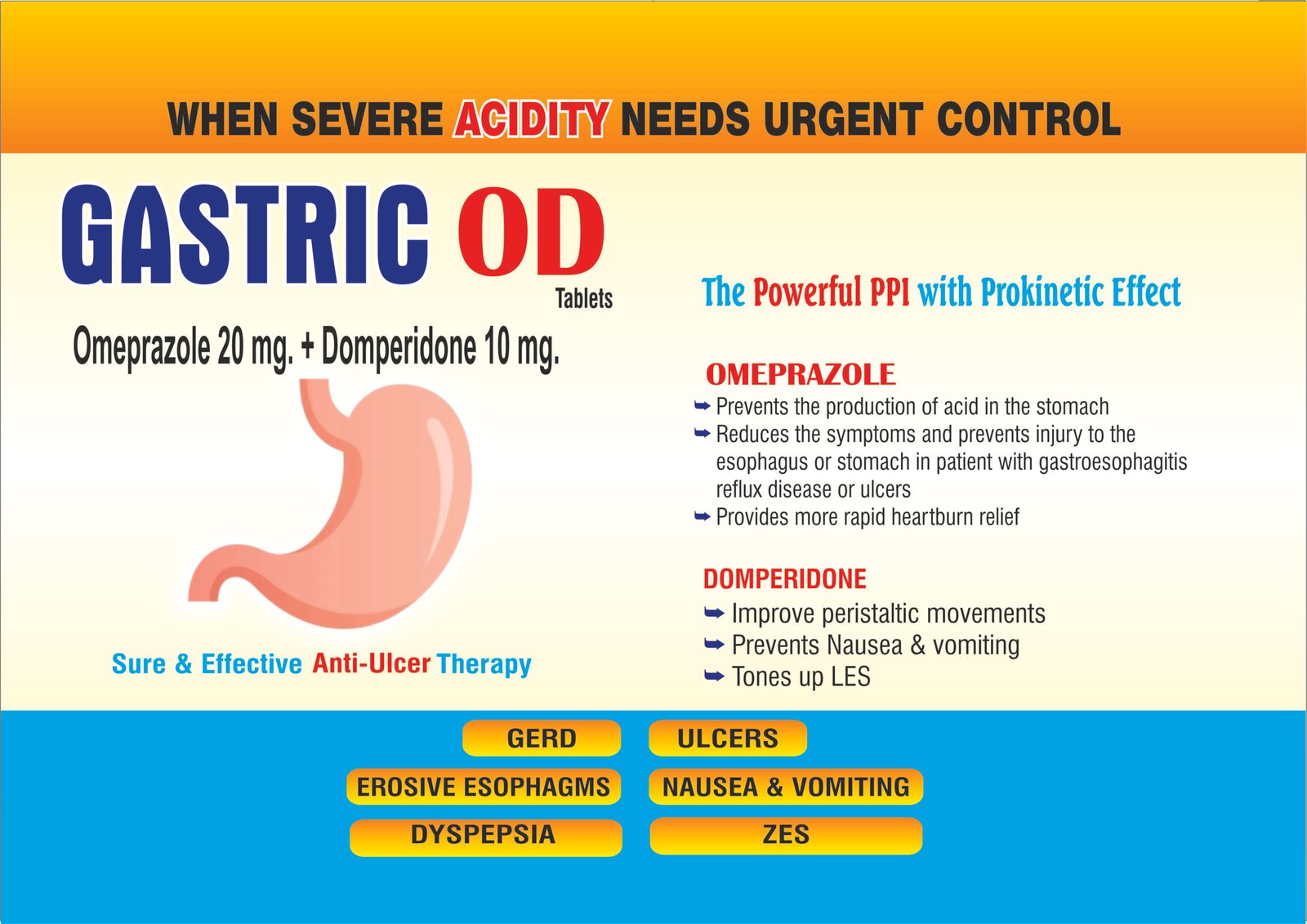 GASTRIC-OD Tablets | Omeprazole 20 mg + Domperidone