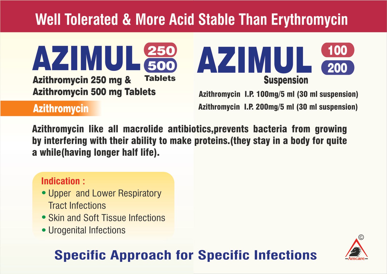 AZIMUL-250 – Azithromycin 250 mg | Amcare Pharmaceuticals AZIMUL-500 – Azithromycin 500 mg | Amcare Pharmaceuticals AZIMUL-200 – Azithromycin 200 mg/5 mL Oral Suspension