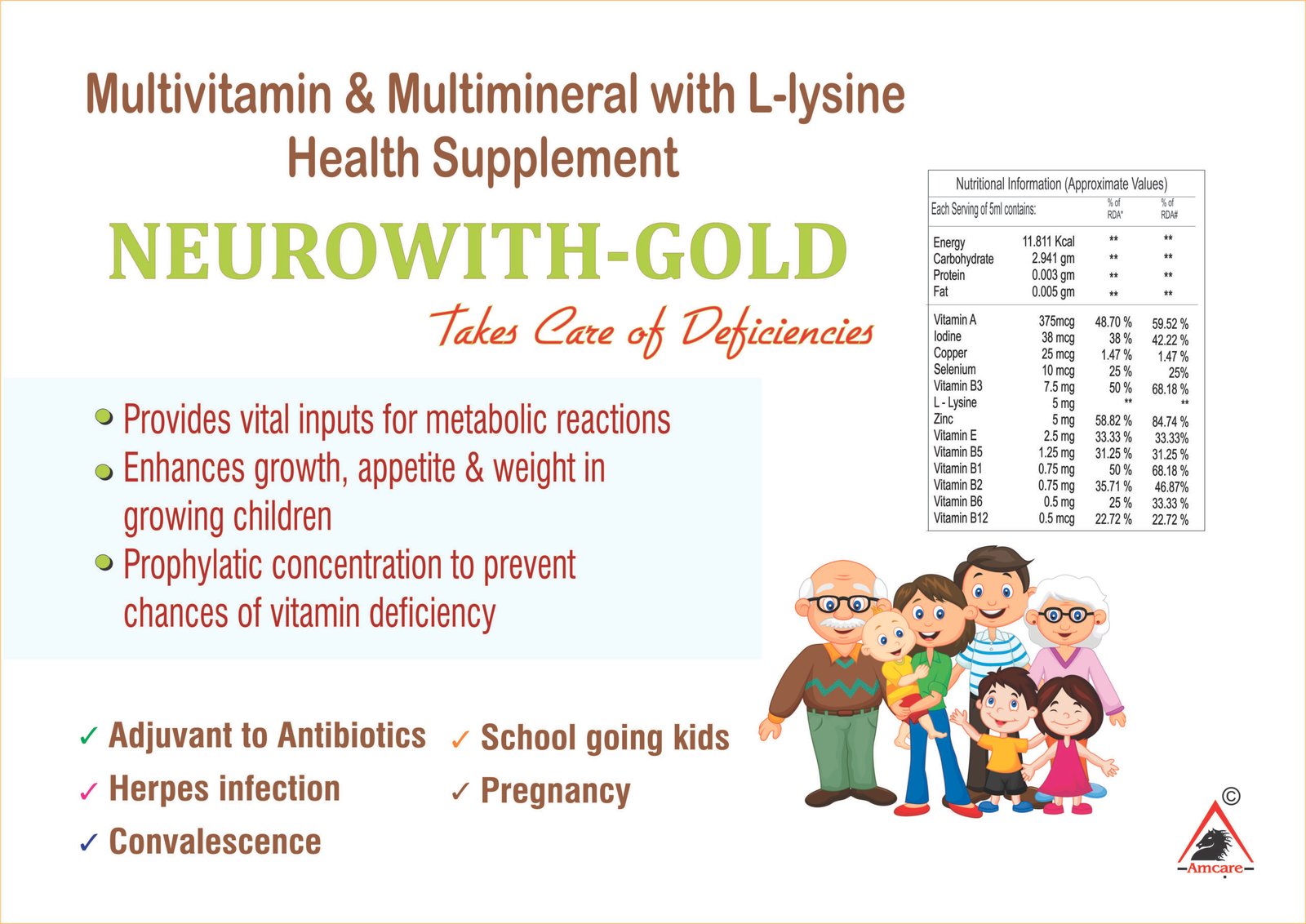 NEUROWITH-GOLD Syrup – Multivitamin & Multimineral with L-Lysine
