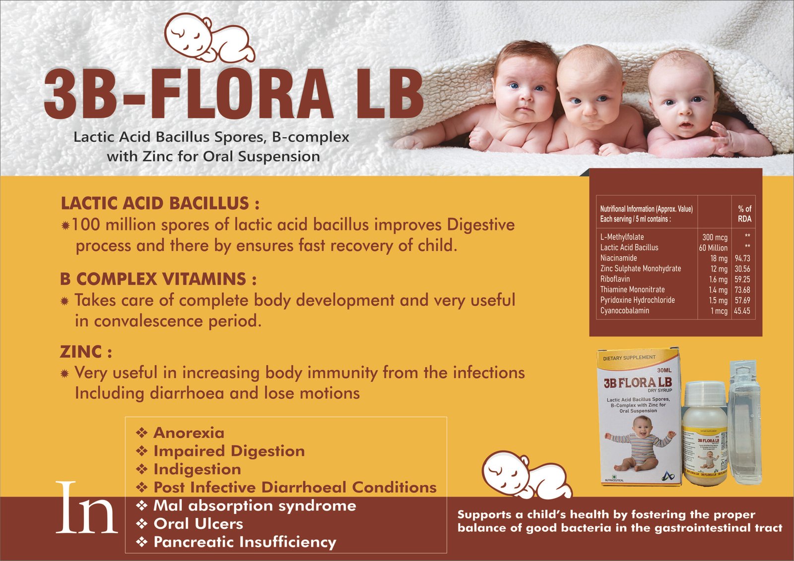 3B-FLORA LB Dry Syrup – Probiotic, B-Complex & Zinc