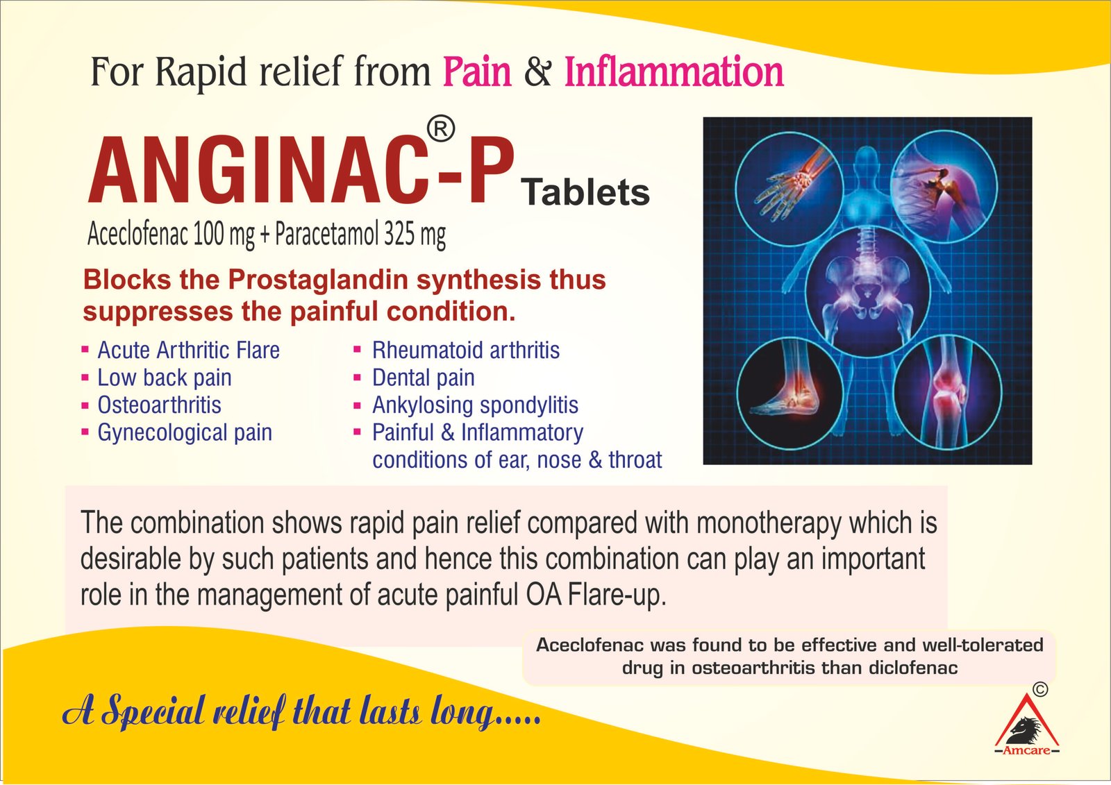 ANGINAC-P Tablets – Aceclofenac 100 mg + Paracetamol 325 mg