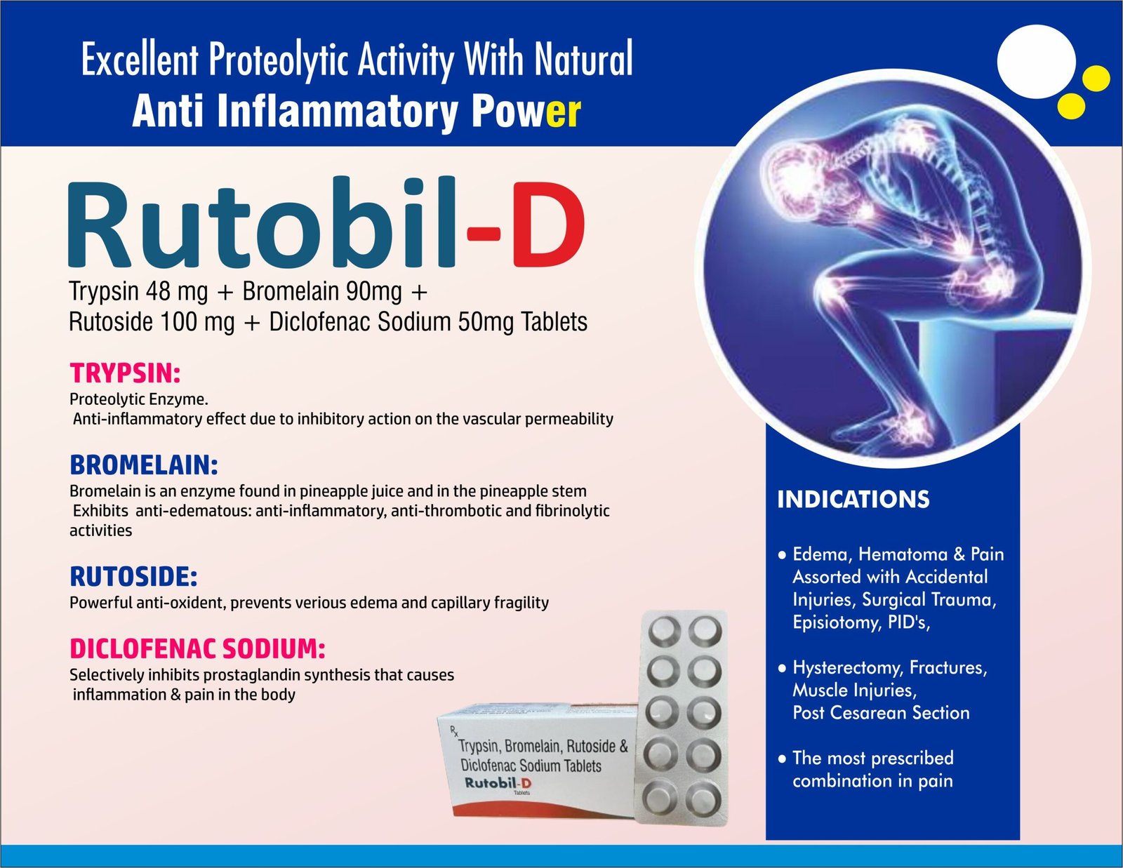 Rutobil-D Tablets | Trypsin + Bromelain + Diclofenac