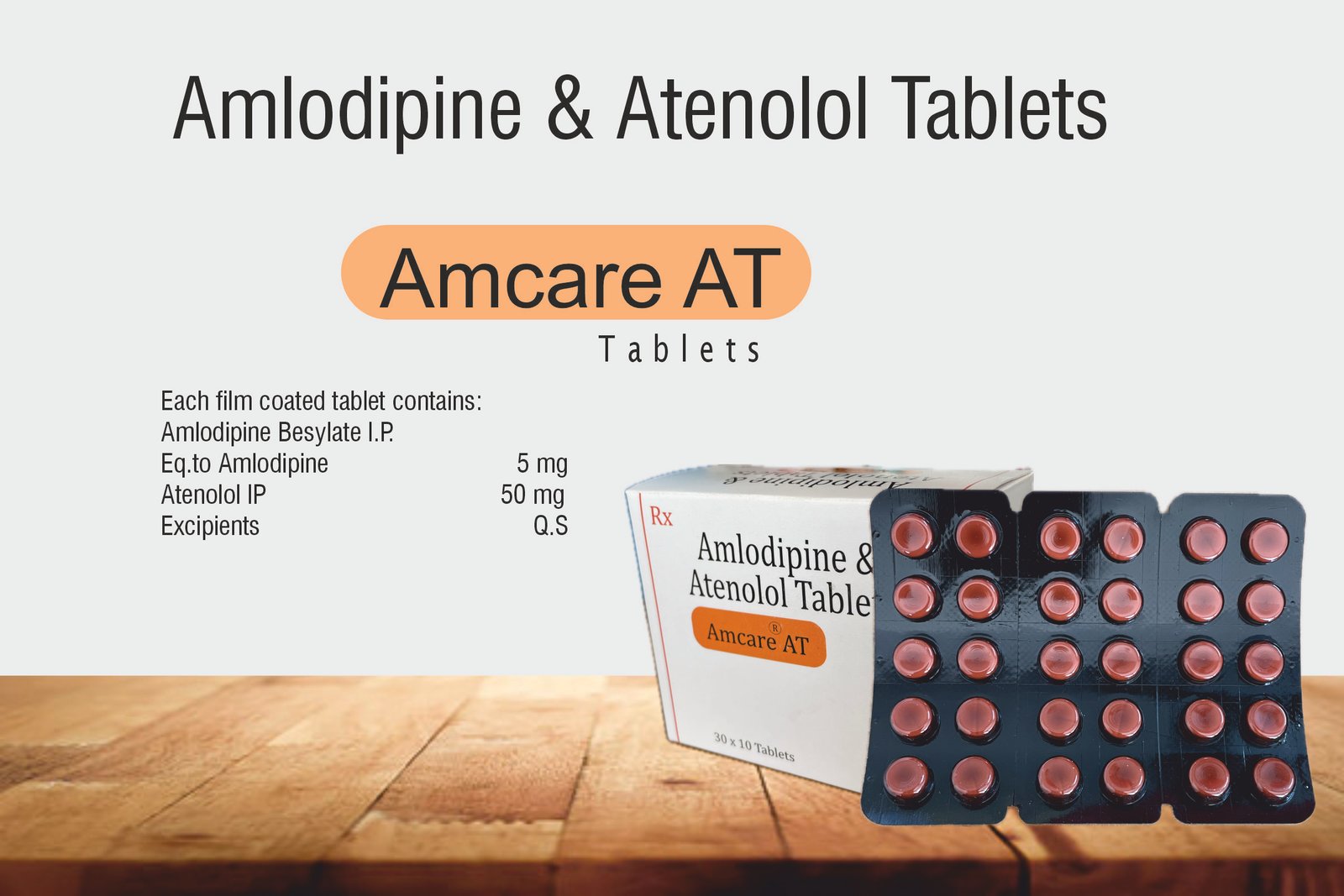 Amcare AT Tablets – Amlodipine 5 mg + Atenolol 50 mg