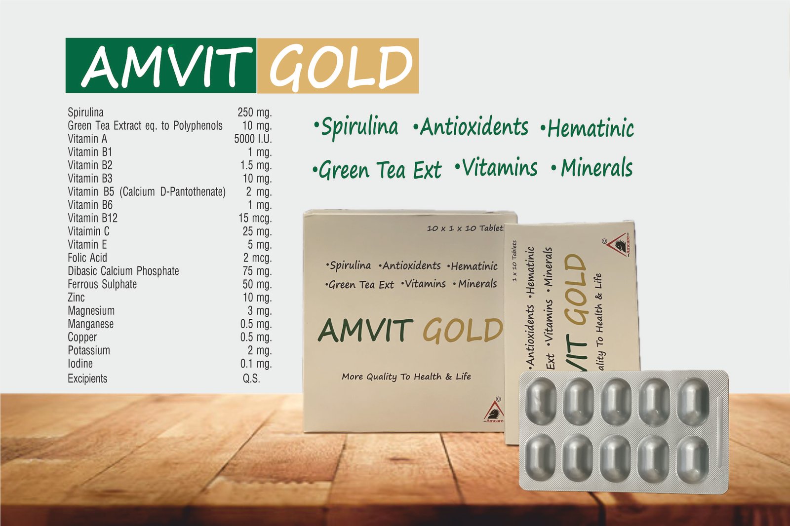 AMVIT GOLD Tablets – Multivitamin, Spirulina & Green Tea Extract