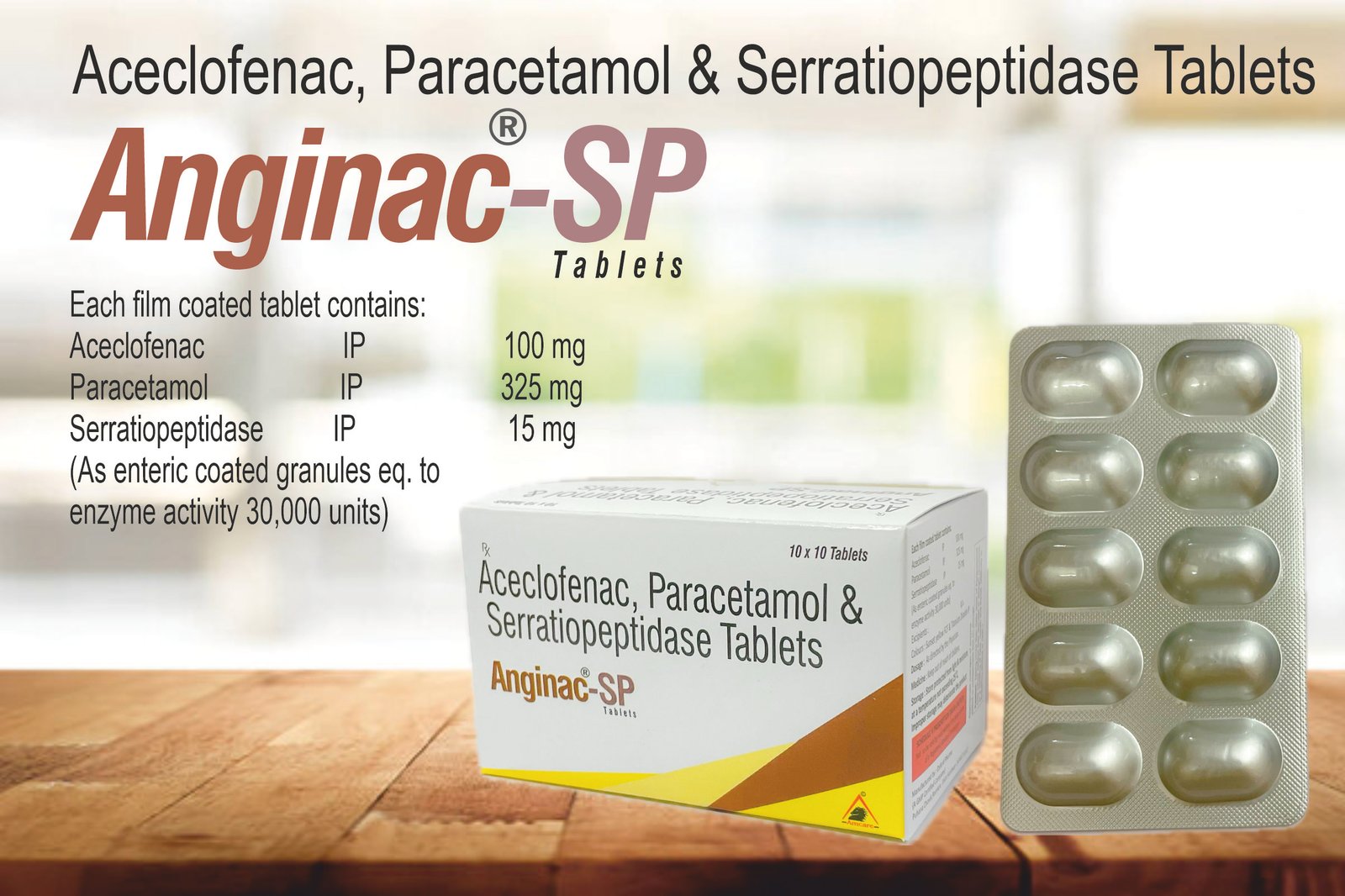 ANGINAC-SP Tablets – Aceclofenac + Paracetamol + Serratiopeptidase