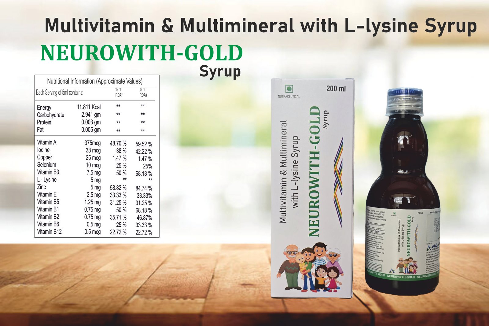 NEUROWITH-GOLD Syrup – Multivitamin & Multimineral with L-Lysine