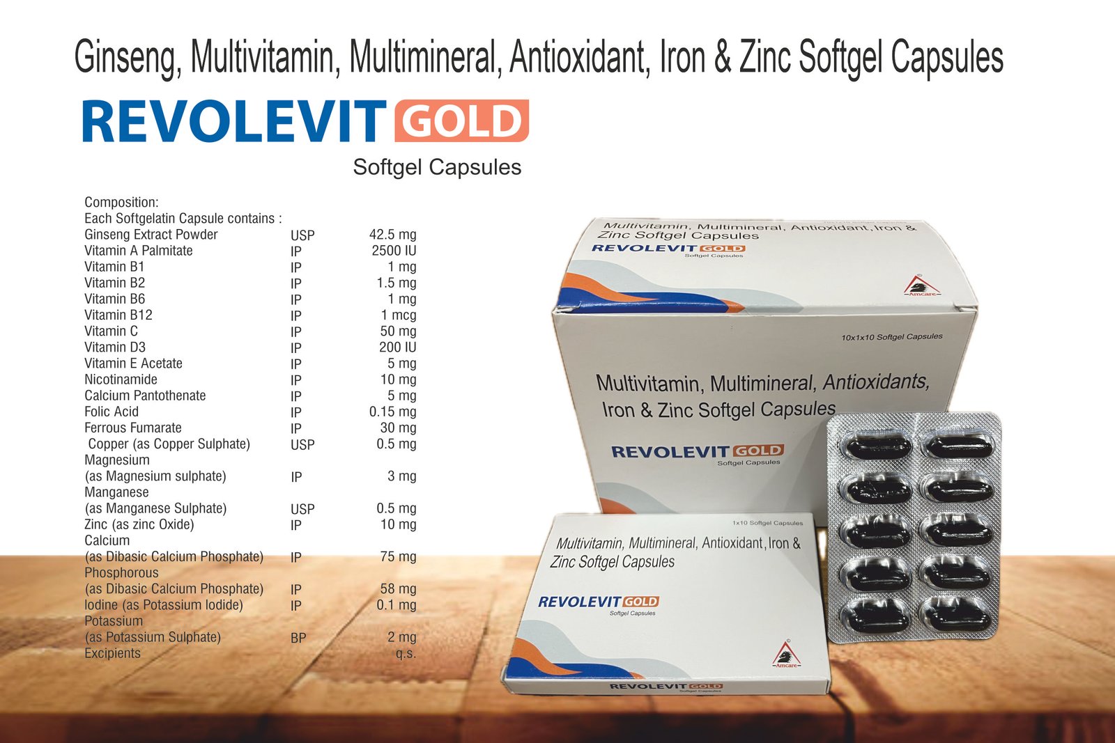 REVOLEVIT GOLD Softgel Capsules – Ginseng, Multivitamin & Iron