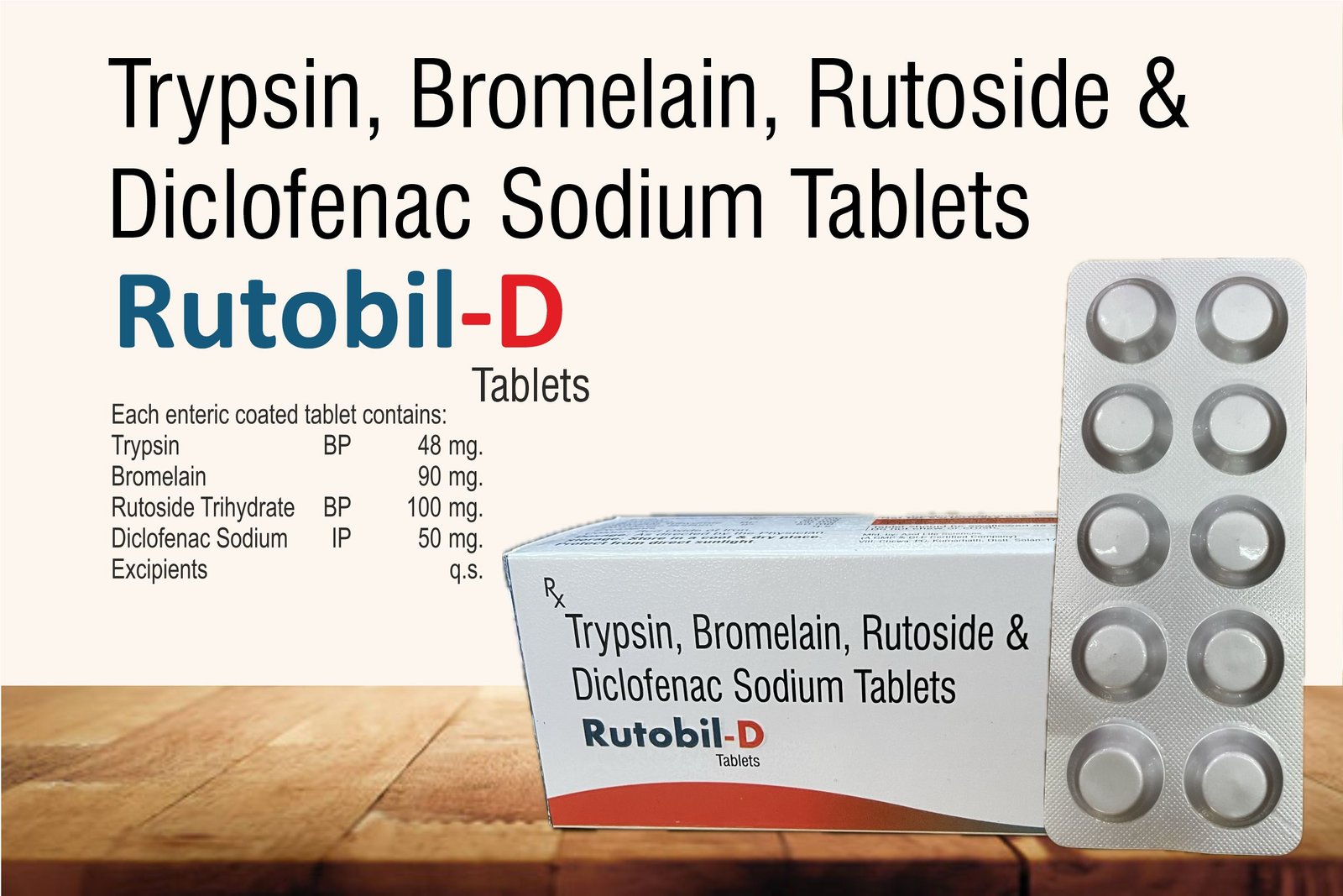 Rutobil-D Tablets | Trypsin + Bromelain + Diclofenac