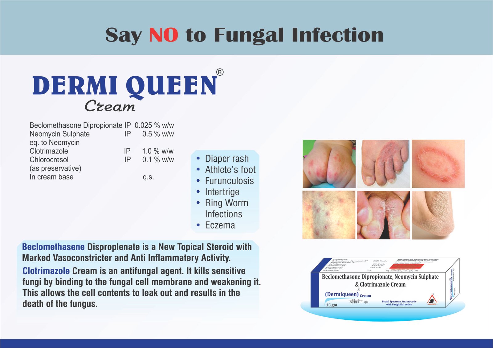 DERMIQUEEN Cream | Beclomethasone + Neomycin + Clotrimazole